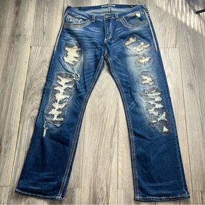 Affliction Men’s Distressed Blue Denim Jeans